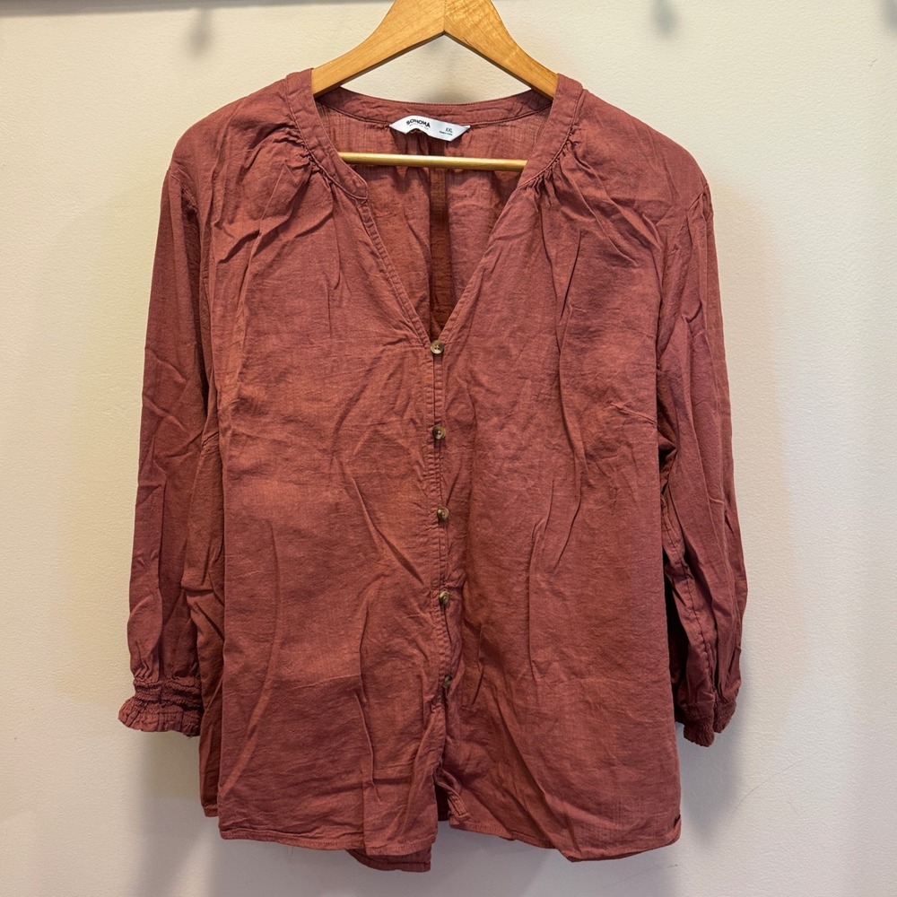 Sonoma Goods For Life XXL Terracotta Rose Cotton Blend Button Peasant Blouse